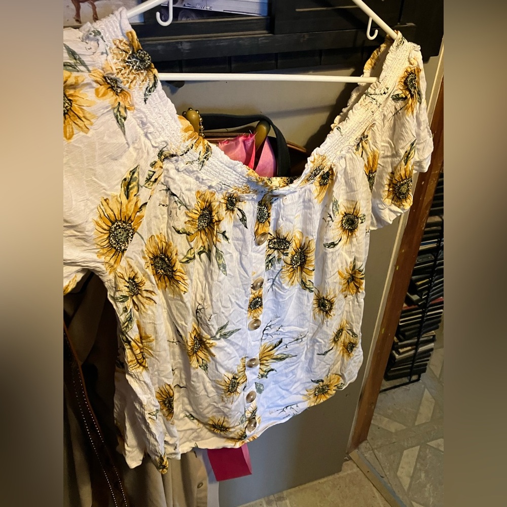 Off shoulder sunflower top